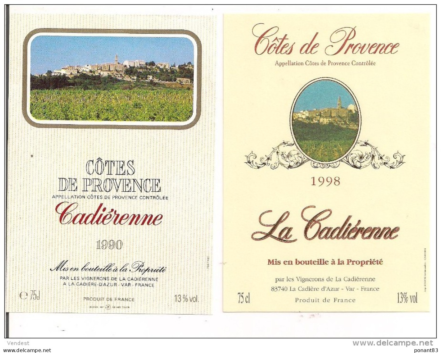 Etiquettes  La Cadiérenne Côtes De Provence 1990 Et 1998 - - Pink Wines