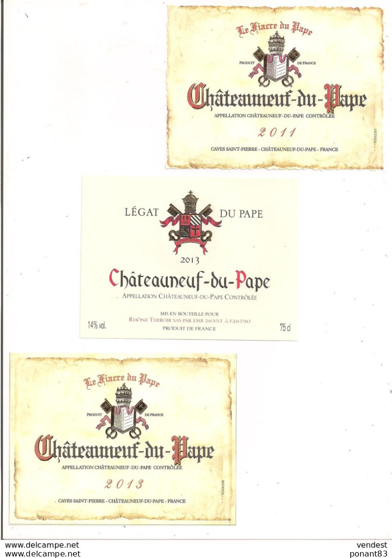 Etiquettes  Châteauneuf Du Pape: 2011 Et 2013 Le Fiacre Du Pape, 2013 Légat Du Pape - - Côtes Du Rhône