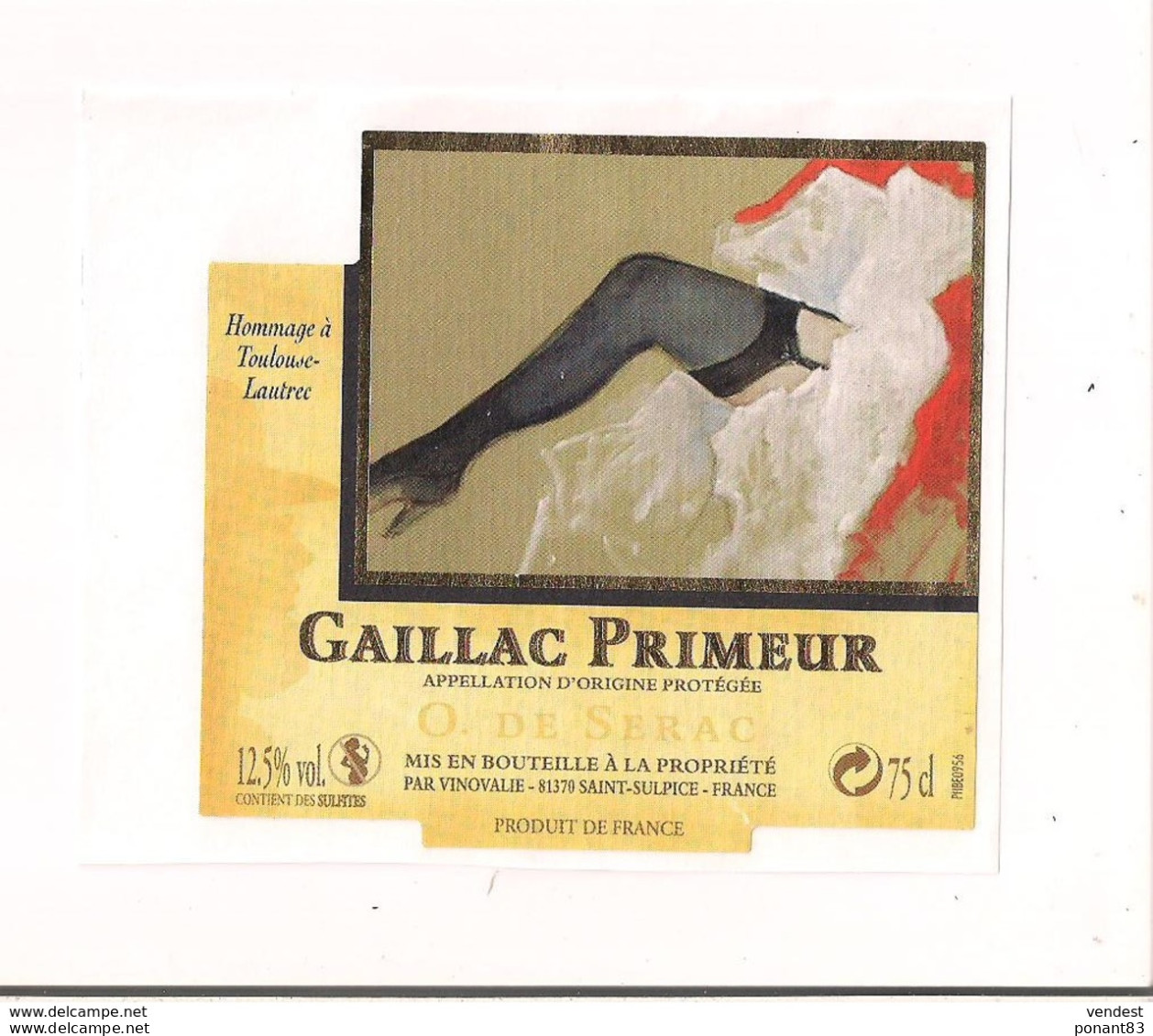 Etiquette Décollée Gaillac Primeur O.de Serac - Hommage à Toulouse Lautrec - - Gaillac