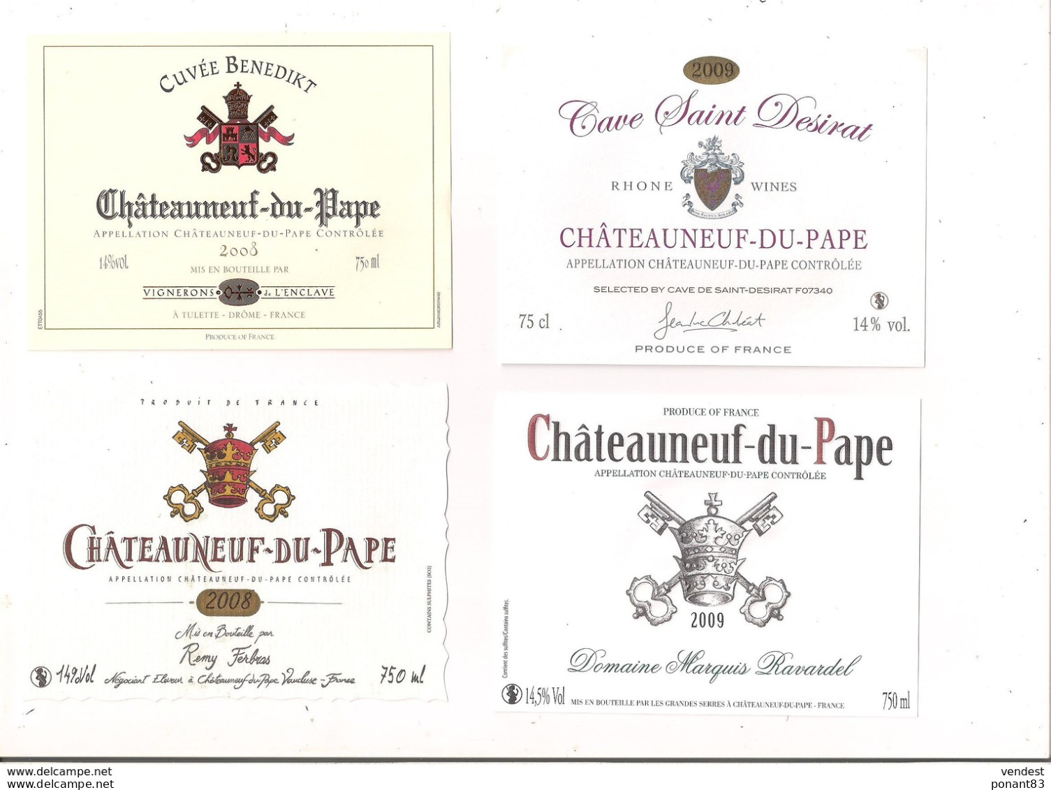 Etiquettes  Châteauneuf Du Pape: Cuvée Benedik 2008,cave St Désirat Et Domaine Marquis Ravardel 2009 - - Côtes Du Rhône