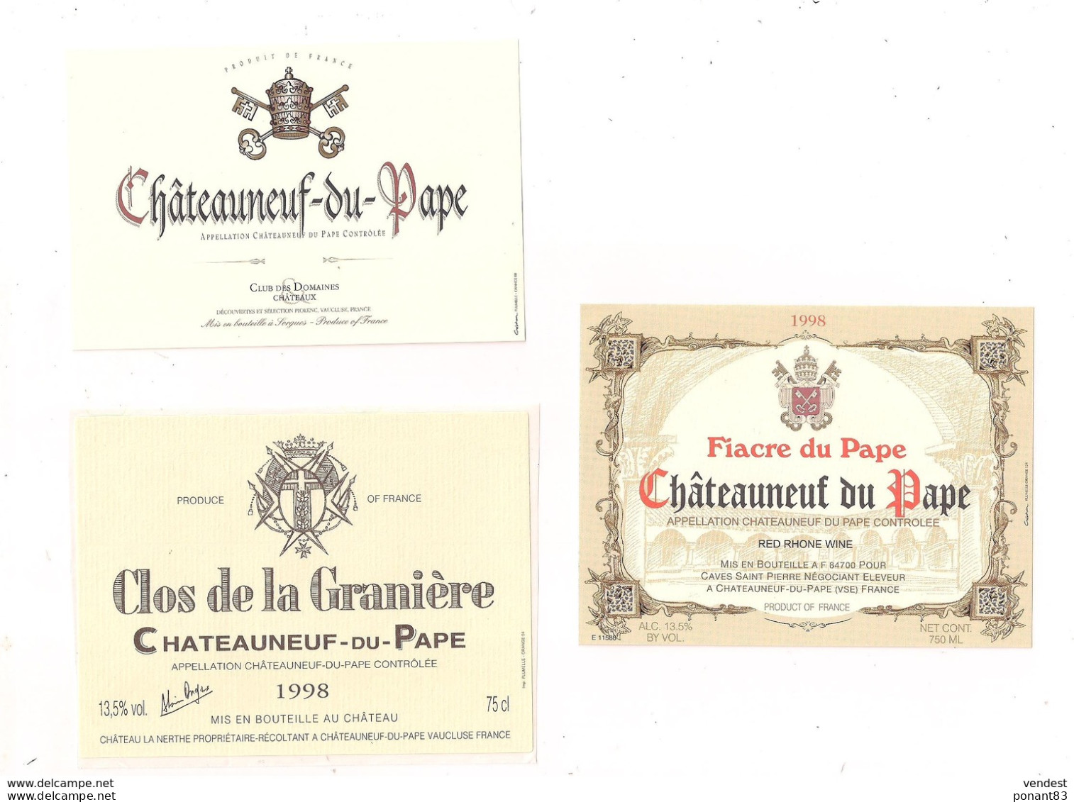 Etiquettes  Châteauneuf Du Pape: Clos De La Granière 1998, Fiacre Du Pape 1998 - - Côtes Du Rhône