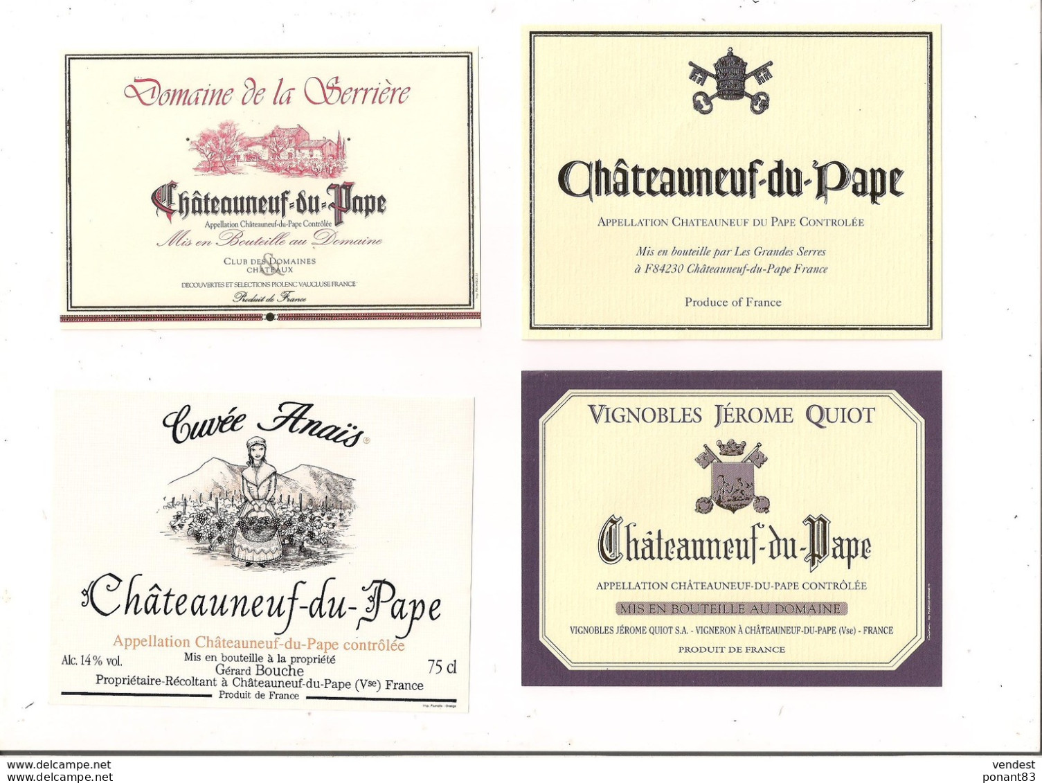 Etiquettes  Châteauneuf Du Pape: Domaine De La Serrière, Cuvée Anaïs, Vignobles Jérôme Quiot - - Côtes Du Rhône