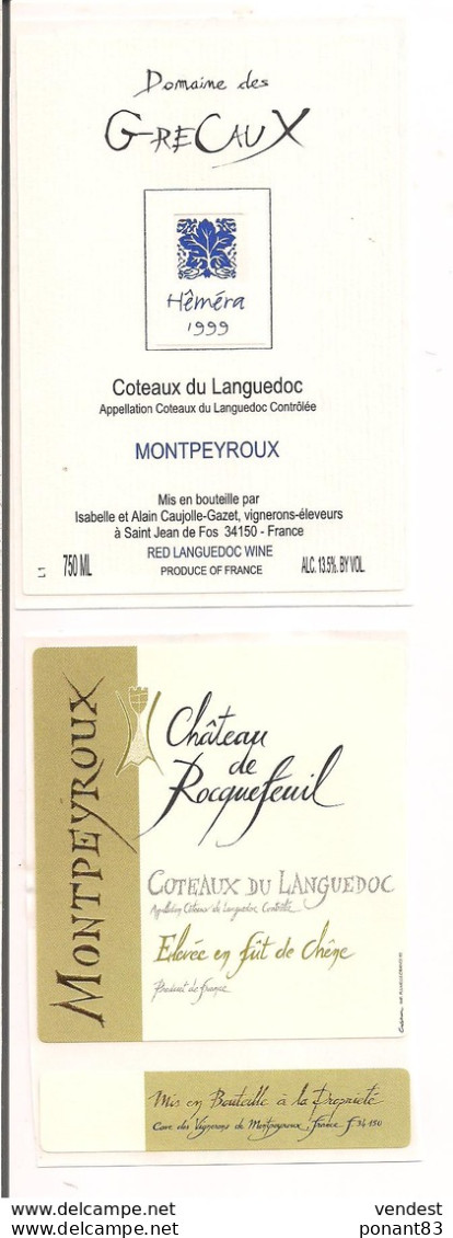 Etiquette Côteaux Du Languedoc - Montpeyroux - Domaine Des Grécaux Héméra 1999 - Château Rocquefeuil - - Languedoc-Roussillon