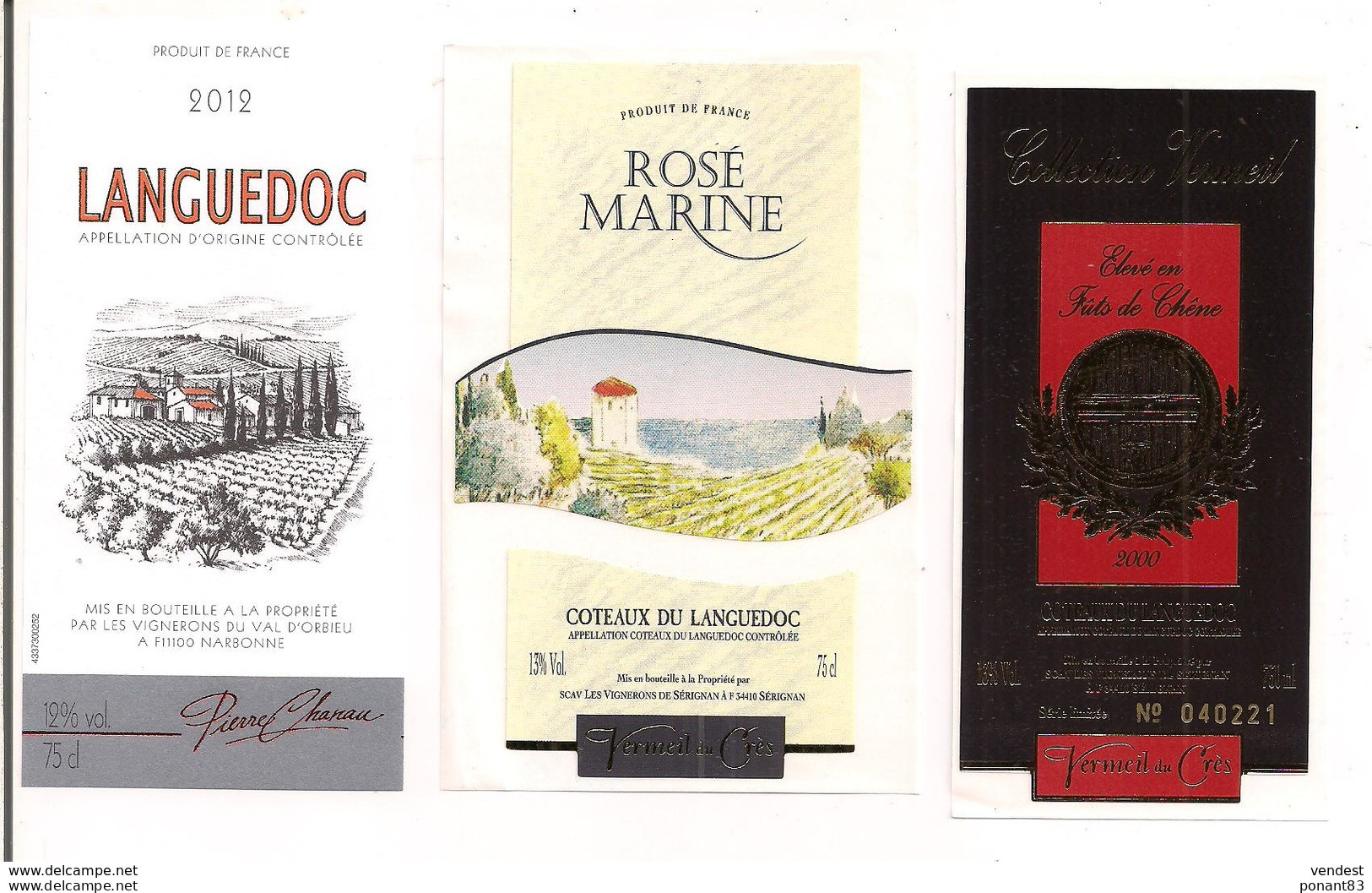 Etiquettes Côteaux Du Languedoc - Vermeil Du Crès 2000 - Rosé Marine - Languedoc 2012 - - Languedoc-Roussillon