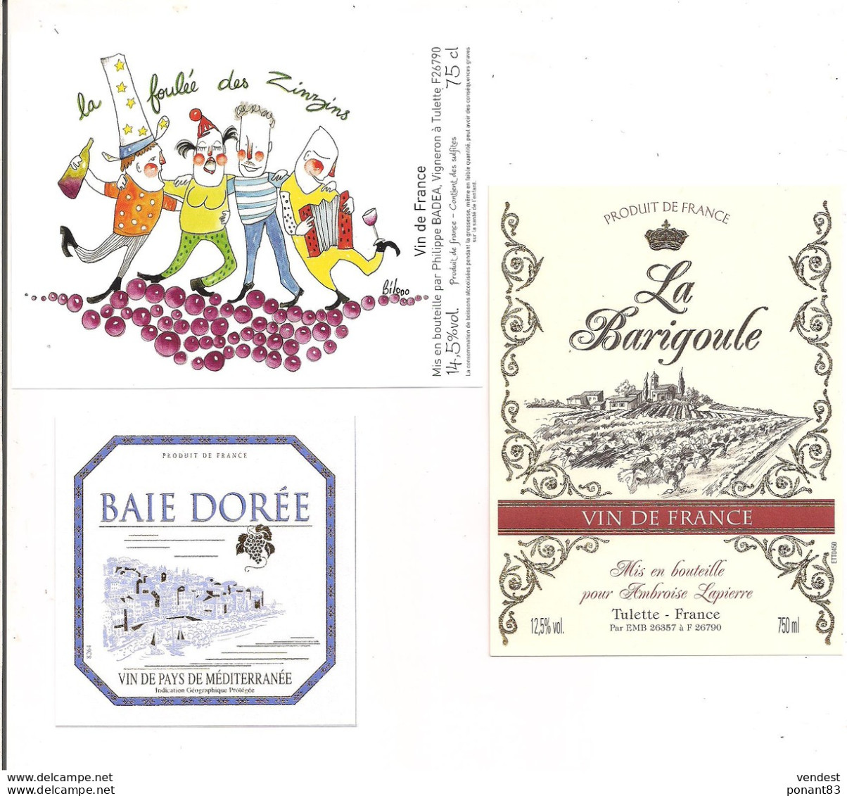 Etiquettes " La Foulée Des Zinzins " - Baie Dorée Vin De Pays De Méditerranée - La Barigoule - Tulette - - Côtes Du Rhône