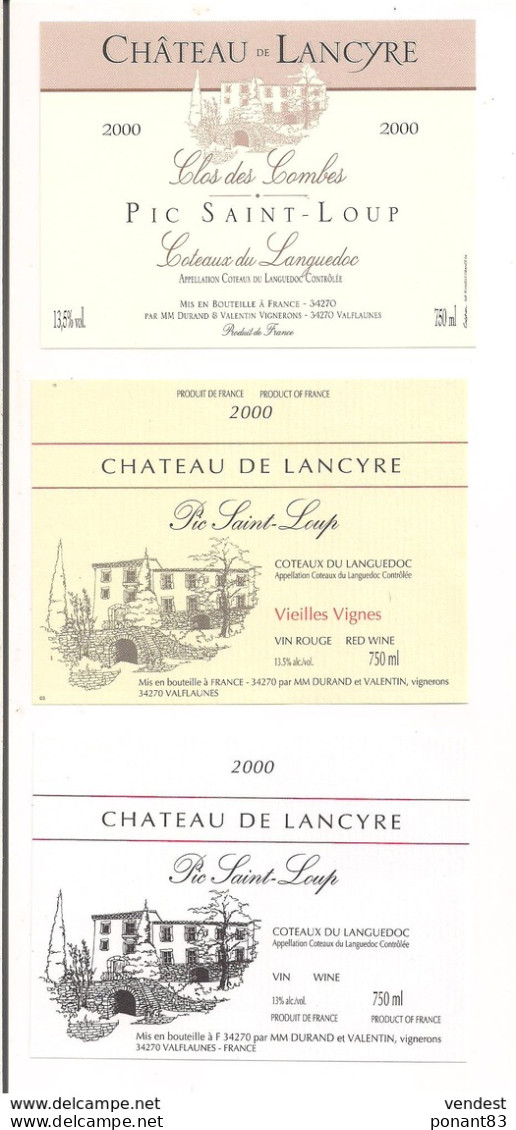 Etiquettes Côteaux Du Languedoc - Pic Saint Loup - Château De Lancyre - 2000 - Clos Des Combes, Vieilles Vignes Et Blanc - Languedoc-Roussillon