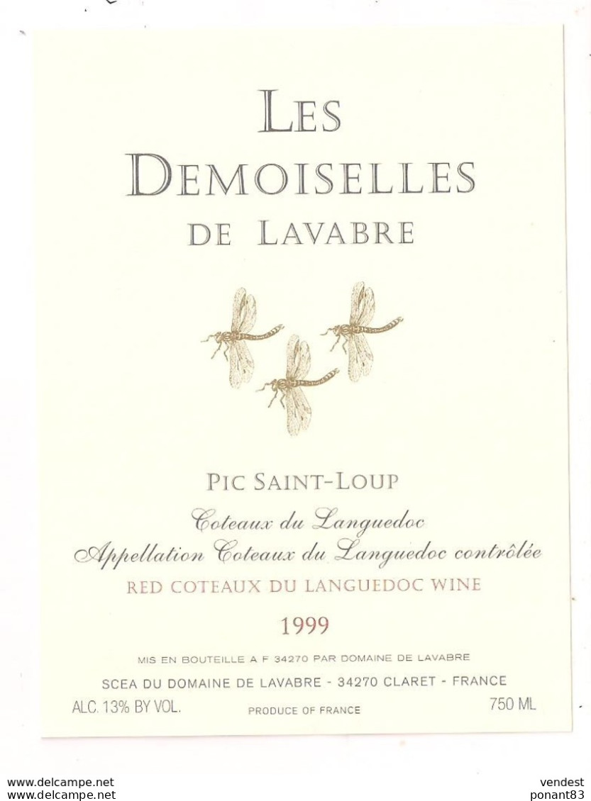 Etiquette Côteaux Du Languedoc - Pic Saint Loup - Les Demoiselles De Lavabre - 1999 - Claret - - Languedoc-Roussillon