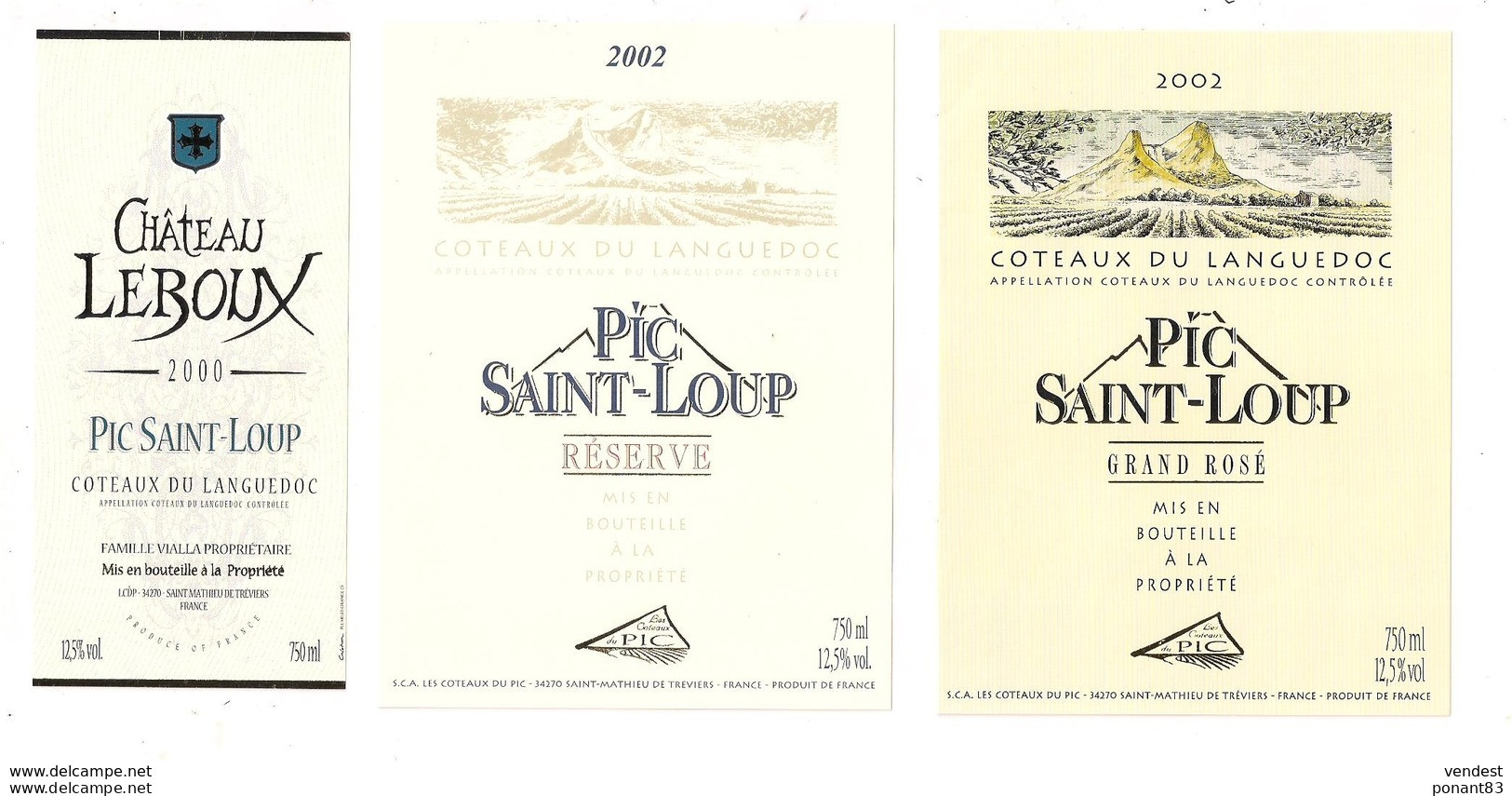 Etiquettes Côteaux Du Languedoc - Pic Saint Loup - Château Leboux - 2000 - Réserve Et Rosé 2002 - - Languedoc-Roussillon