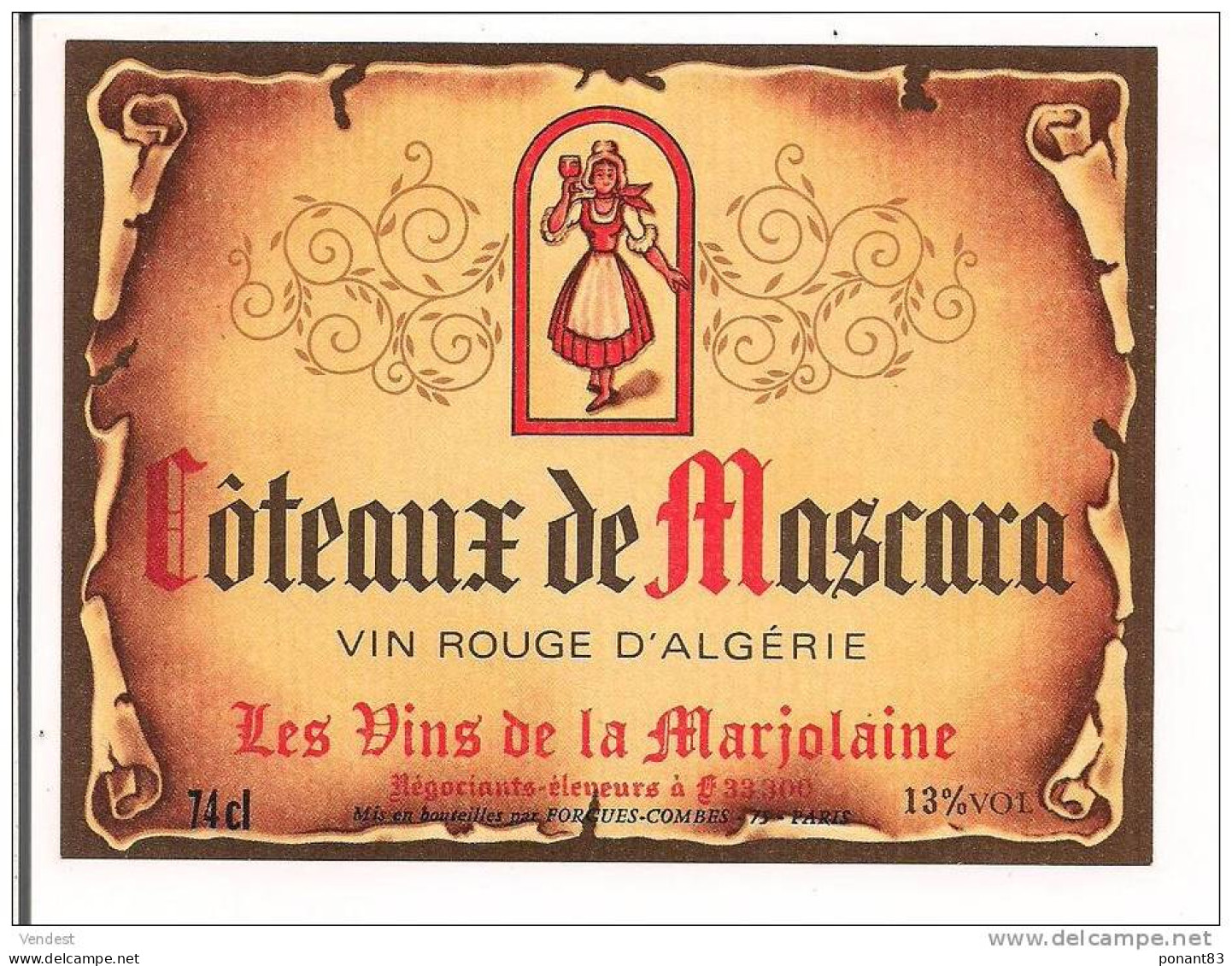 Etiquette Vin D'Algérie  Côteaux De Mascara - Les Vins De La Marjolaine - - Verzamelingen, Voorwerpen En Reeksen