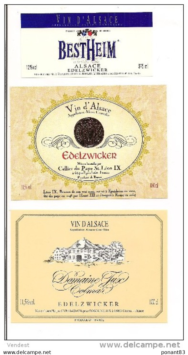 3 Etiquettes Alsace Edelzwicker - Bennwihr, Cellier Du Pape Léon IX à Eguisheim Et Domaine Jux à Colmar -  - - Witte Wijn