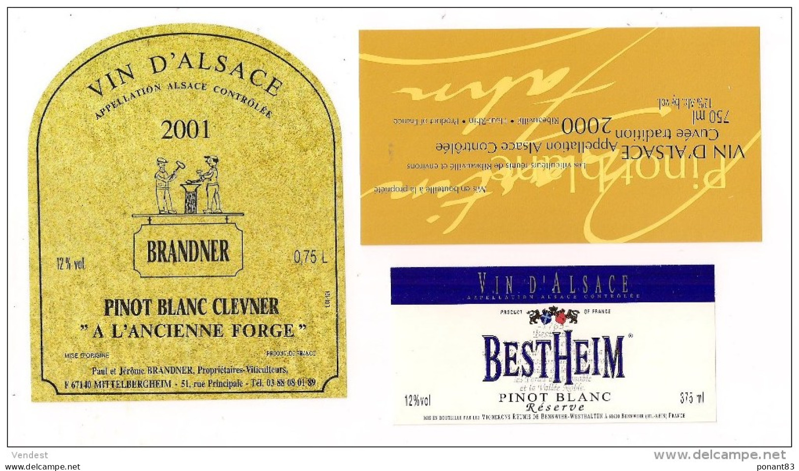 Etiquettes Vin D'Alsace Pinot Blanc 2001 A L'ancienne Forge, Bestheimet Tradition 2000 Ribeauvillé - - Weisswein