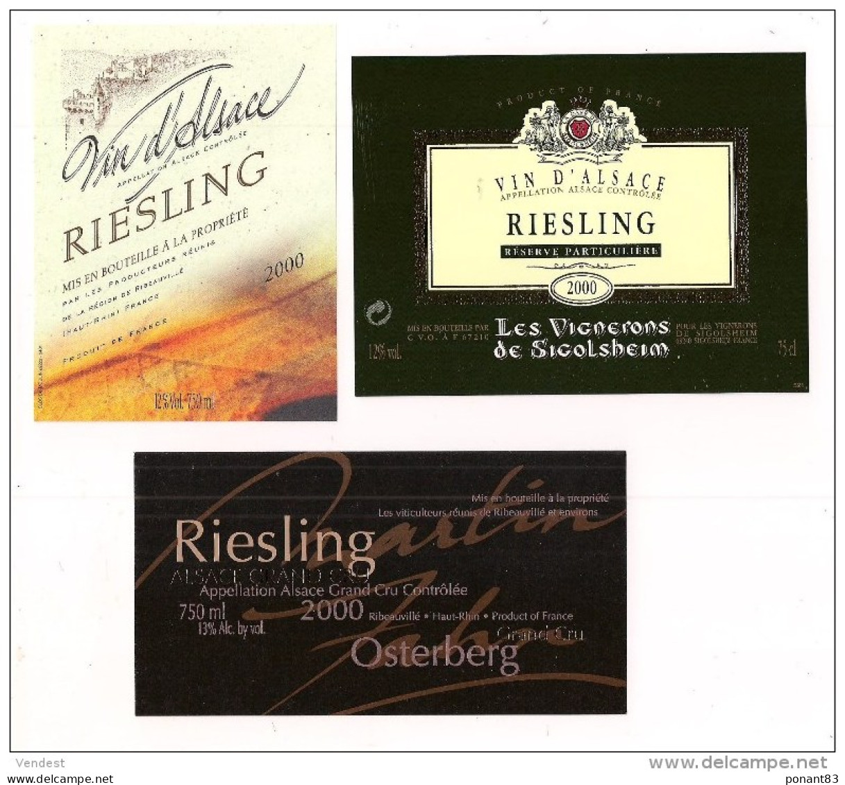 Etiquettes  Riesling  Producteurs De Ribeauvillé, Les Vignerons De Sigolsheim Et Osterberg -  2000 - - Riesling