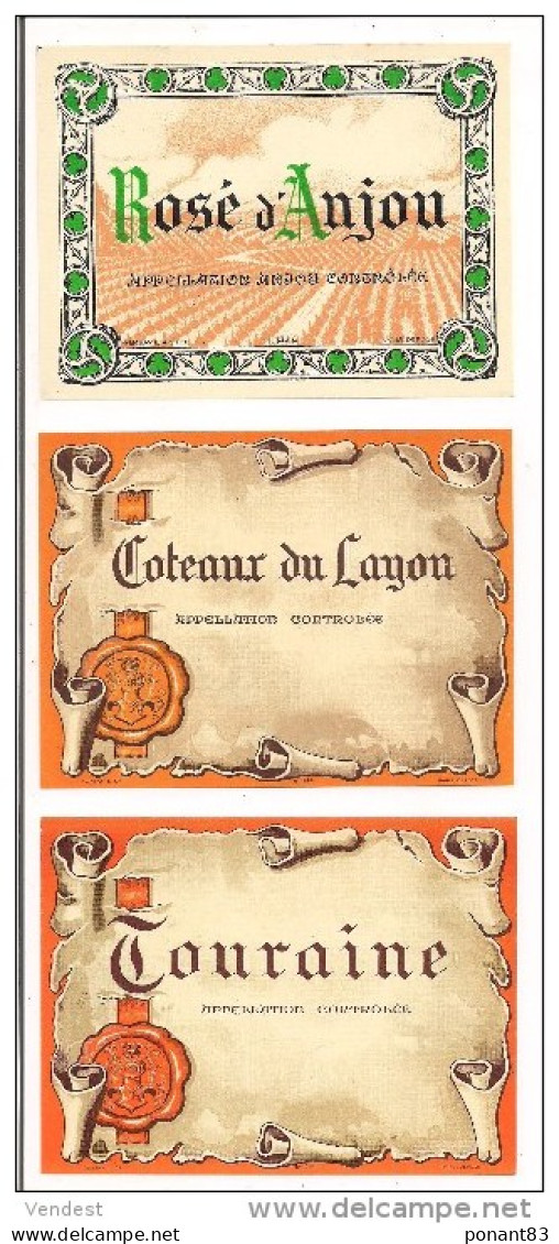 3 étiquettes  Appellation   Rosé D'ANJOU - COTEAUX Du LAYON Et TOURAINE -  Imp. Gensay Pichot - - Collections & Sets