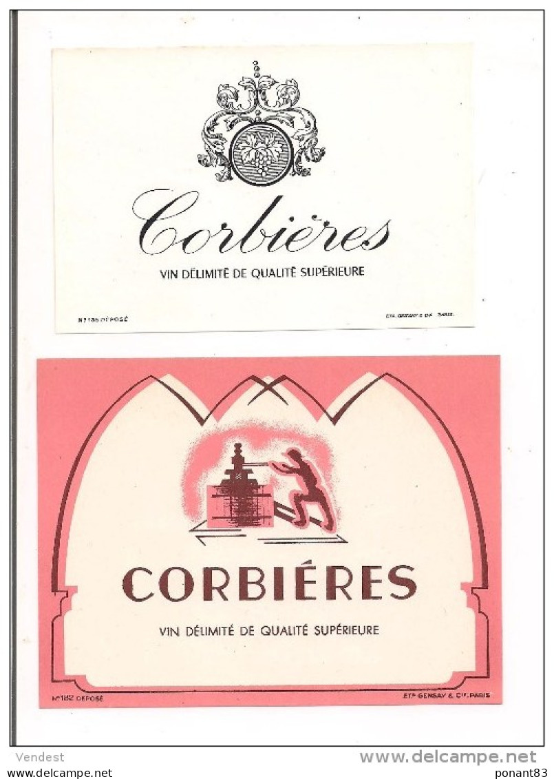 2 étiquettes  Appellation CORBIERES - Imp. Gensay Pichot - - Languedoc-Roussillon