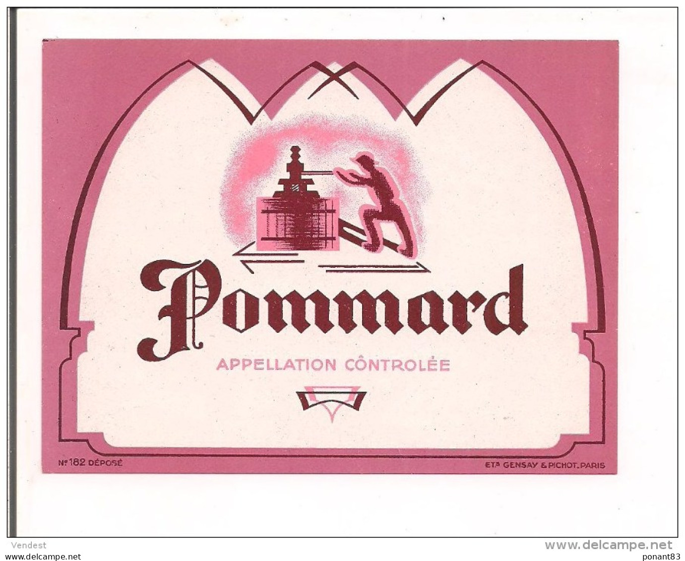 étiquette  Appellation  POMMARD  -  Imp. Gensay Pichot - Thème Pressoir - - Lots & Sammlungen