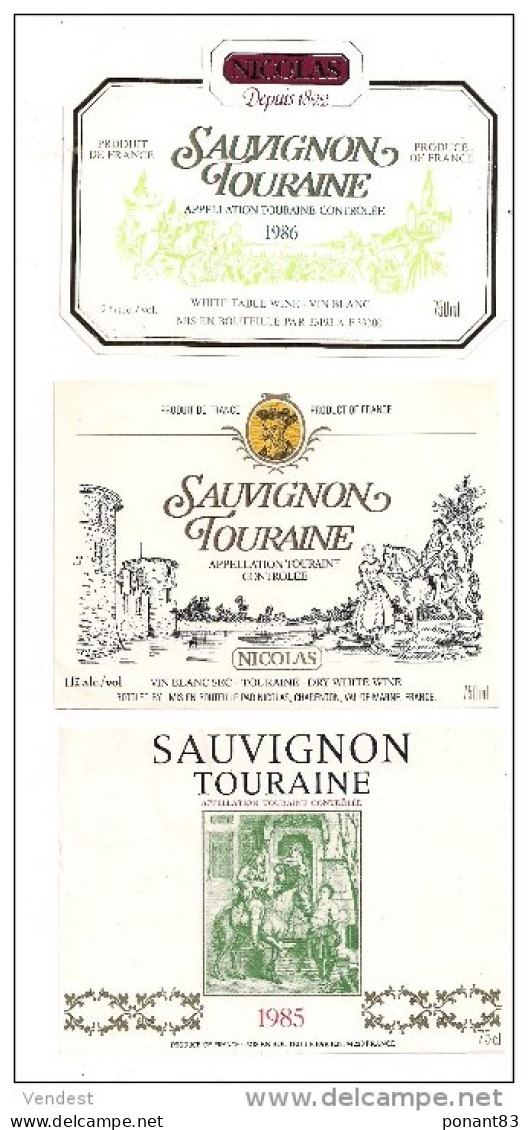 Etiquettes  Vin  De TOURAINE Sauvignon 1985 Et 1986 - Nicolas - - Pink Wines