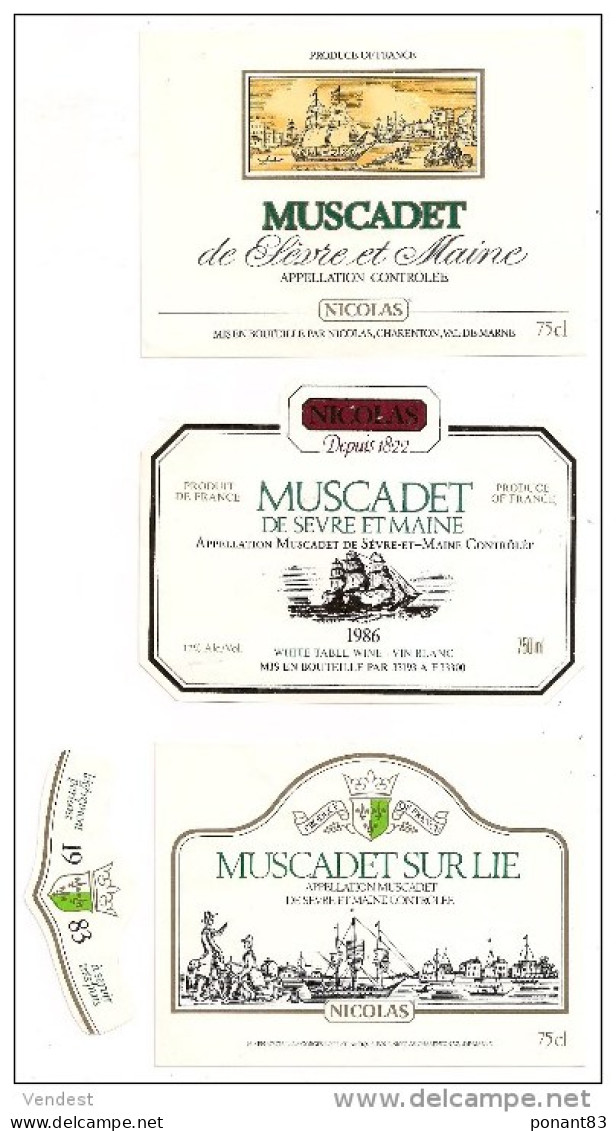 Etiquettes  Vin De Sèvre Et Maine Muscadet 1983 Et 1986 - Nicolas - - Witte Wijn