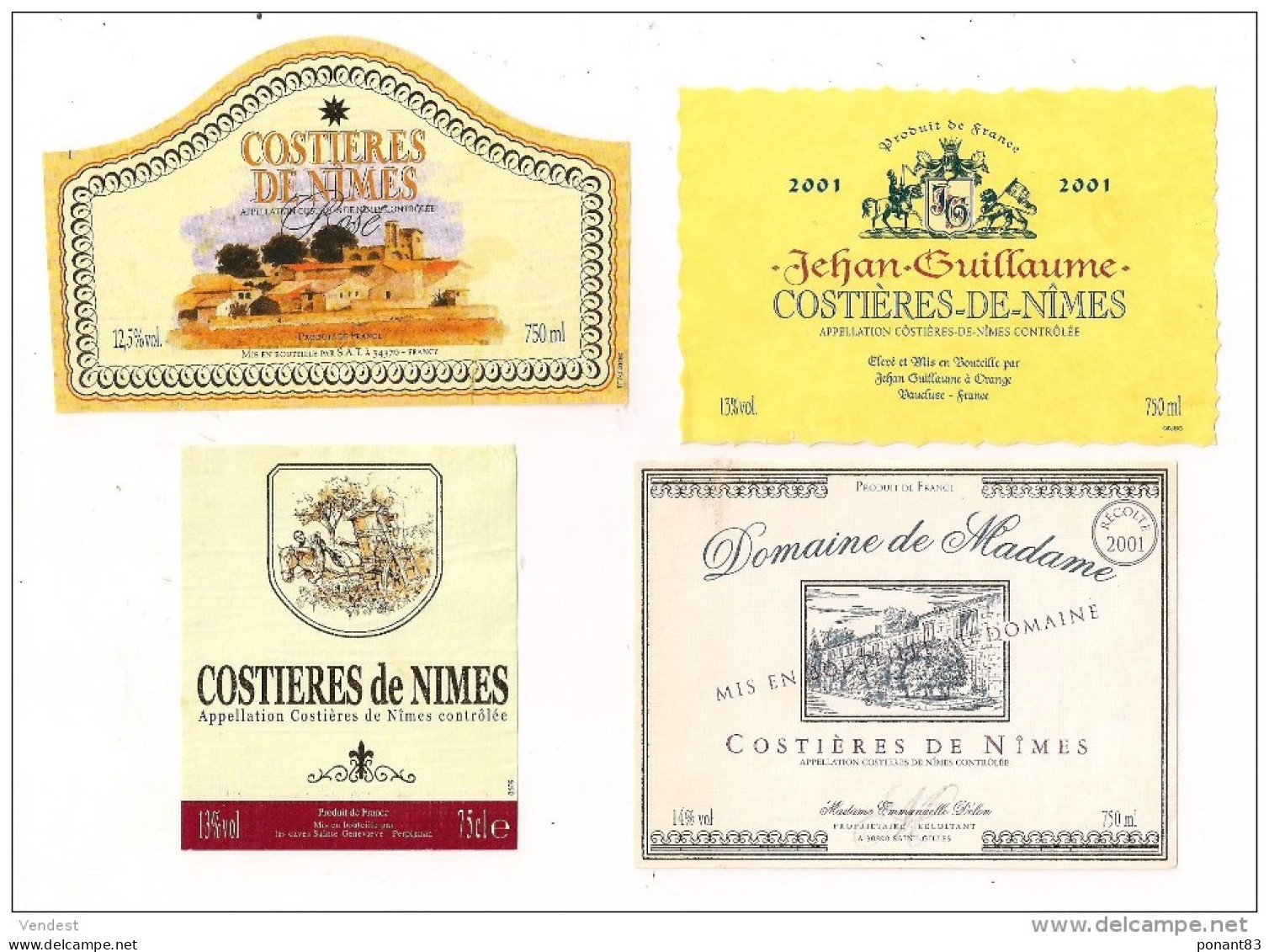 Etiquettes  Costières De Nîmes  Jehan Guillaume  Et Domaine De Madame  2001 - Collections, Lots & Séries