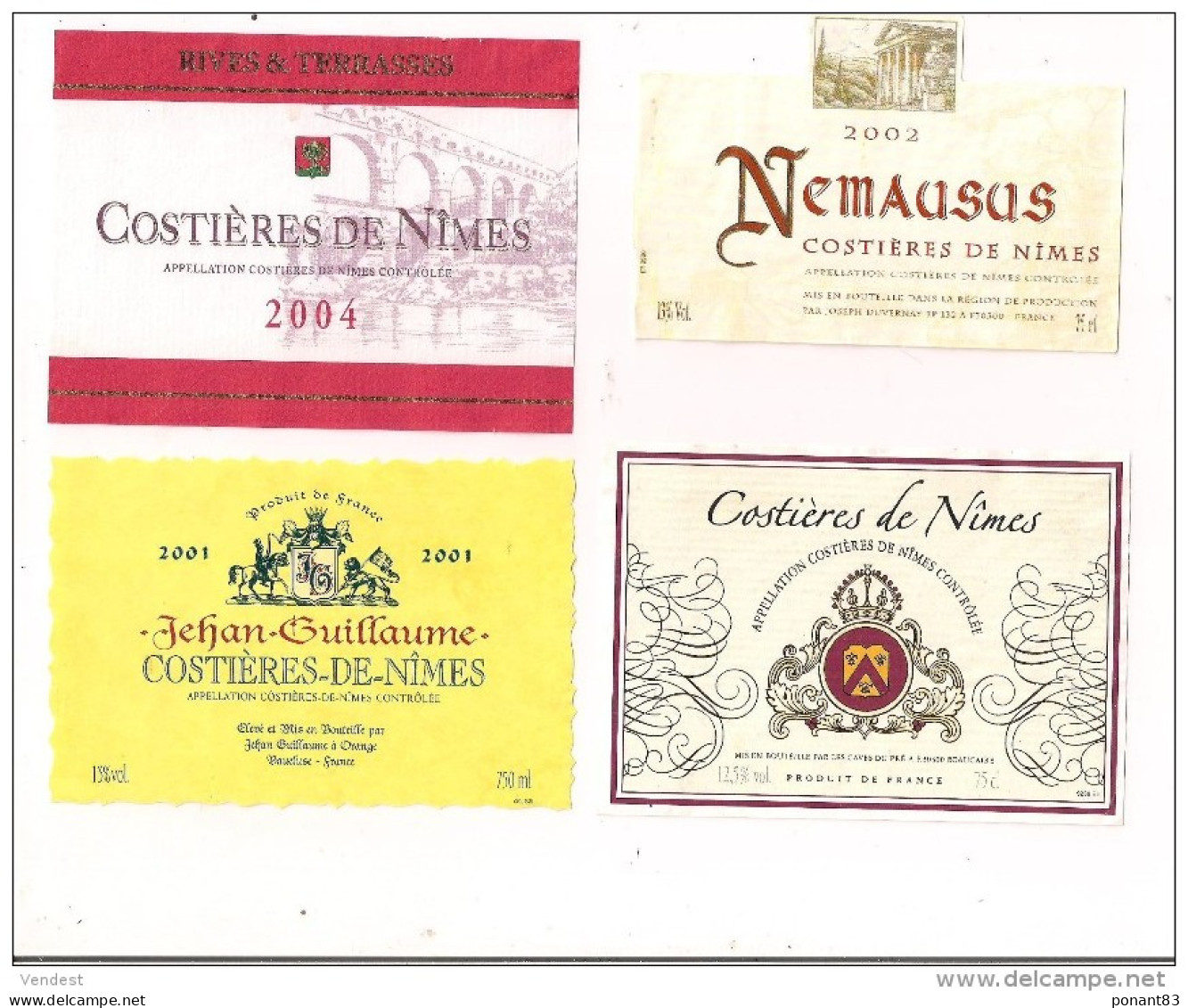 Etiquettes  Costières De Nîmes  2004 Ill. Pont Du Gard, Nemausus 2002, Jehan Guillaume 2001 - - Lots & Sammlungen