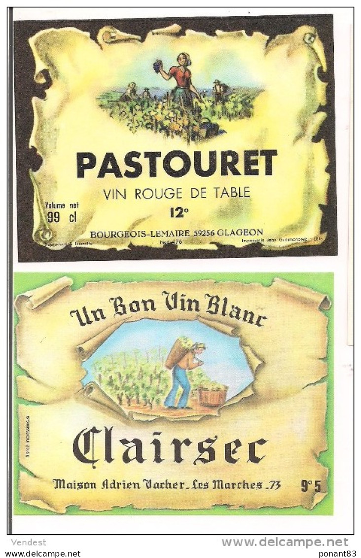 Etiquettes Vin Rouge Et Blanc Pastouret Et Clairsec - Thème Vendanges - - Bevande