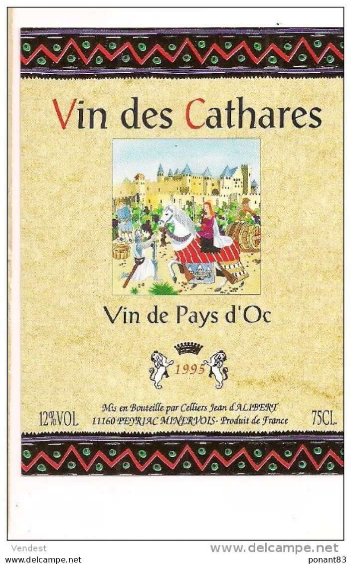 Etiquette Vin Des Cathares, Vin De Pays D'Oc 1995 - - Verzamelingen, Voorwerpen En Reeksen