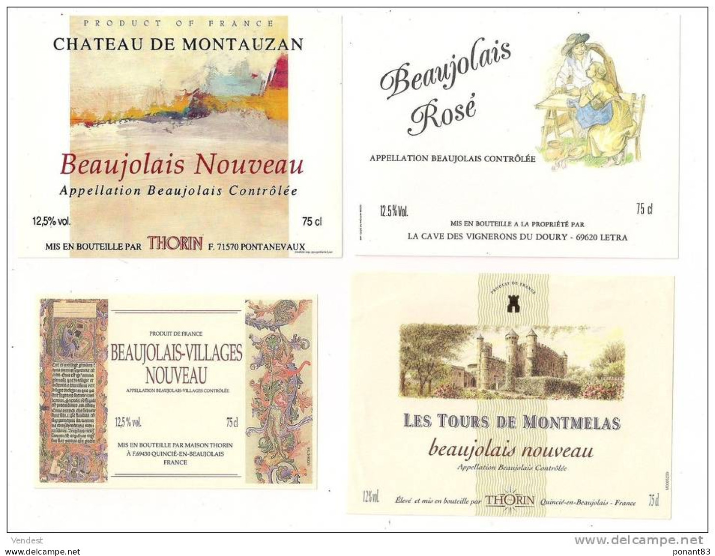 Etiquettes BEAUJOLAIS Nouveau Château De Montauzan , Villages Et Montmelas Thorin Et Rosé Vignerons Du Doury, Letra  - - Beaujolais