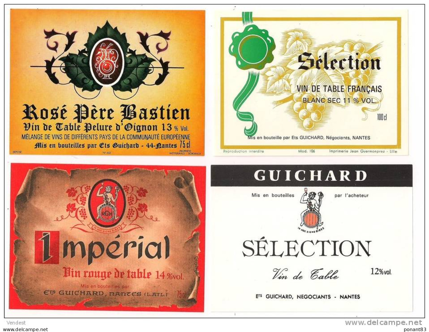 Etiquettes Vin  Rosé Père Bastien, Pelure D'oignon, Sélection Et Impérial  , Ets Guichard à Nantes - - Collections, Lots & Séries