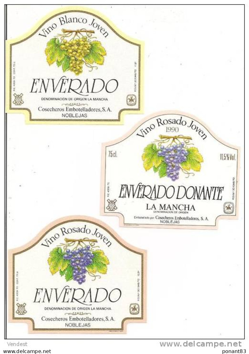 Etiquettes Vin D'Espagne La Mancha  Enverado Blanco Joven Et Rosado Joven Dont 1990 - - White Wines