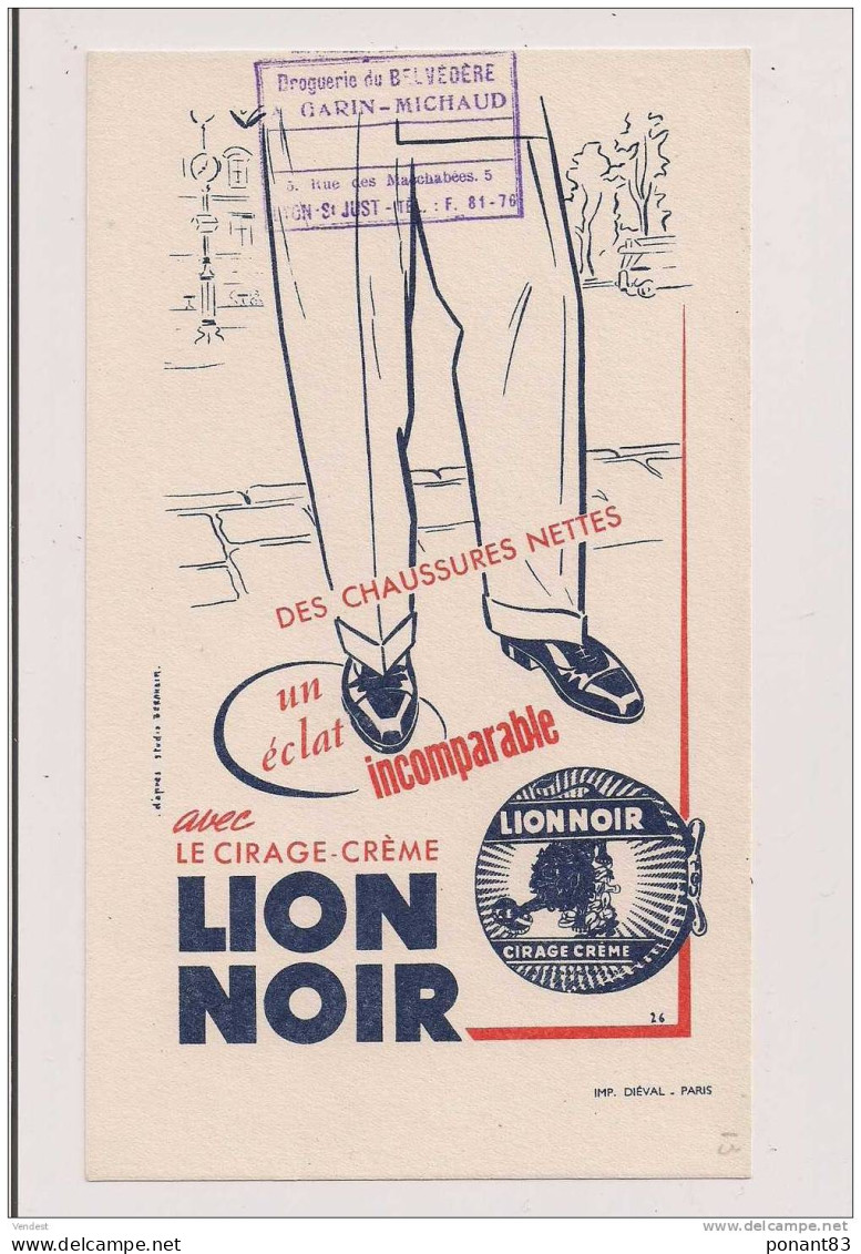 Buvard   LION NOIR, Cachet Droguerie Du Belvédère , A.GARIN-MICHAUD,  5 Rue Des Macchabées , LYON 5è - Schuhe