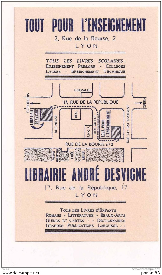 Buvard:  Librairie André DESVIGNE, 2 Rue De La Bourse, LYON - Cartoleria