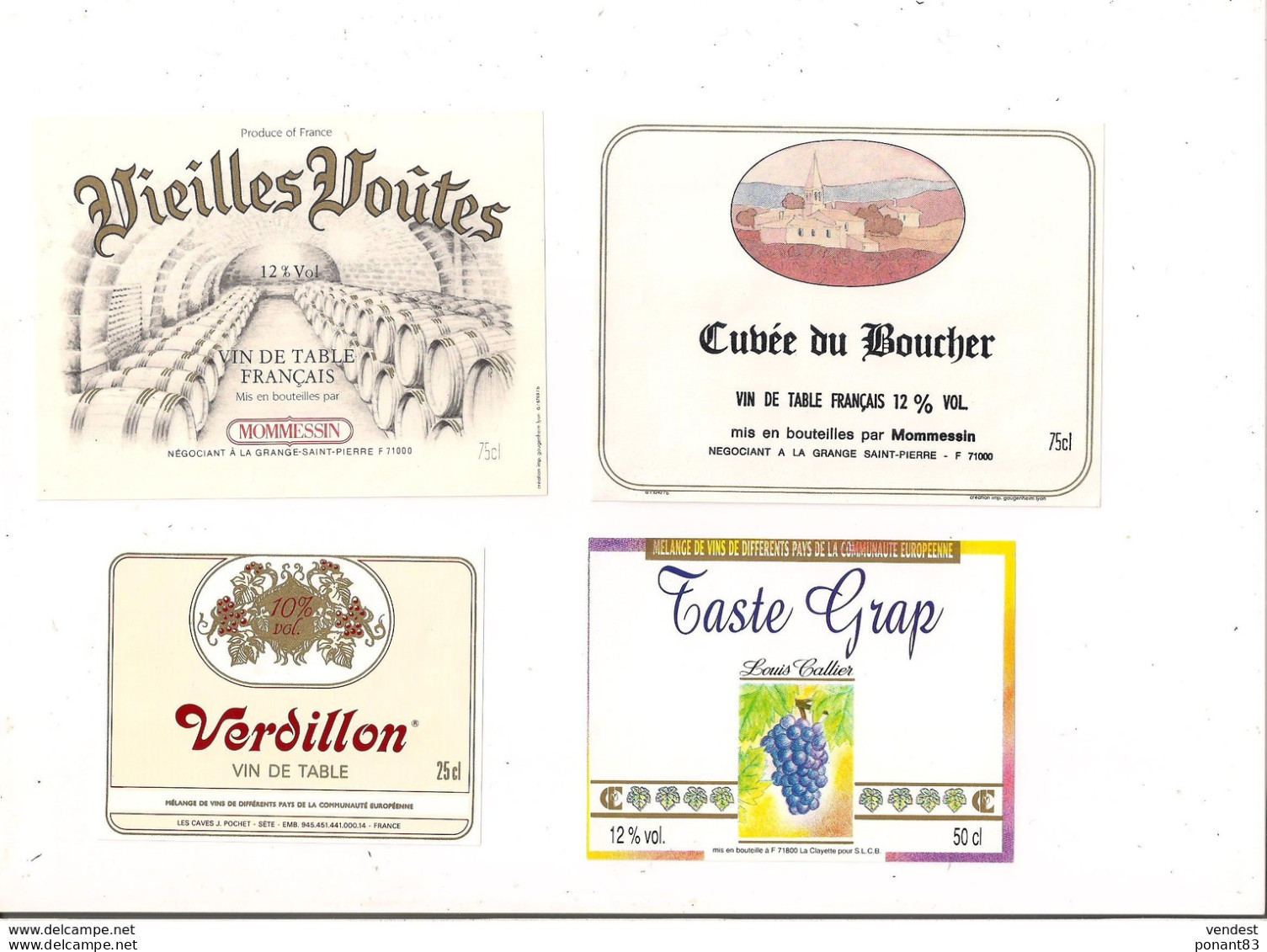 4 Etiquettes Vin : Verdillon,J.Pochet, Sète, Vieilles Voûtes EtCuvée Du Boucher Monmessin Et Taste Grap - - Collections, Lots & Séries