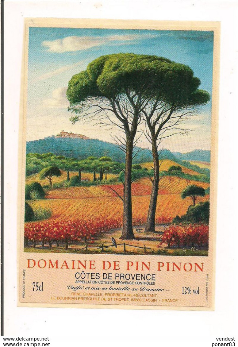 Etiquette Côtes De Provence - Domaine De Pin Pinon - Gassin - Illustration De Quellier - - Vino Rosado