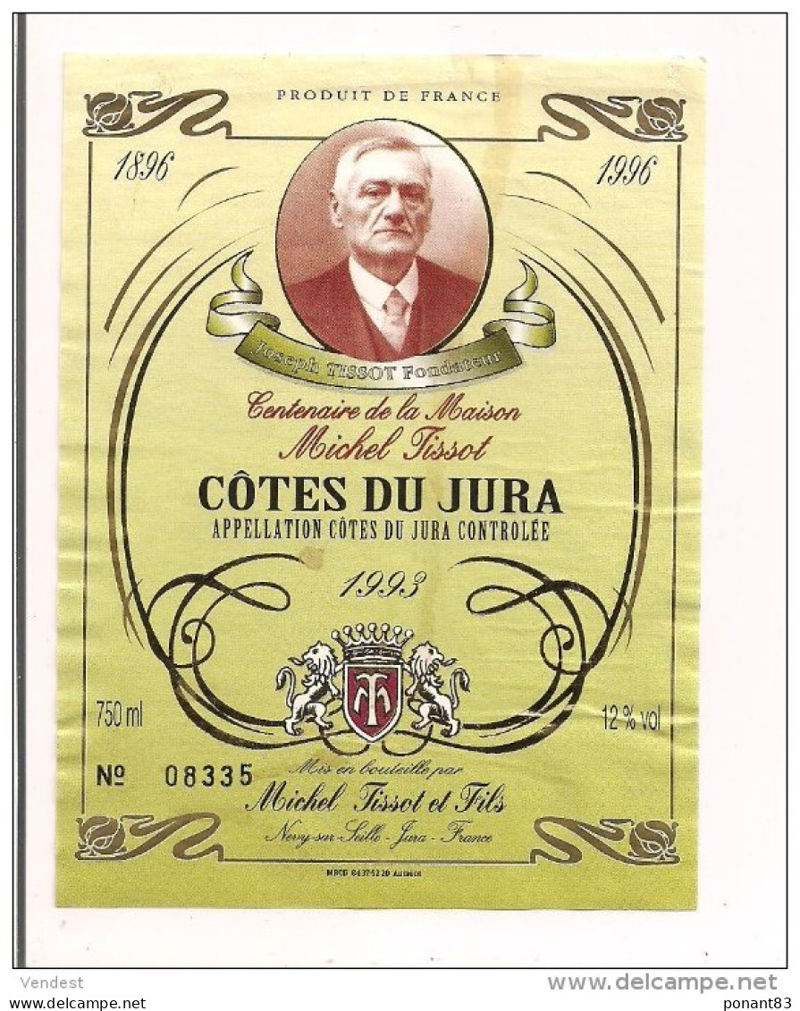 Etiquette Vin Des Côtes Du Jura 1996 Centenaire De La Maison Michel Tissot  -  Décollée - - White Wines