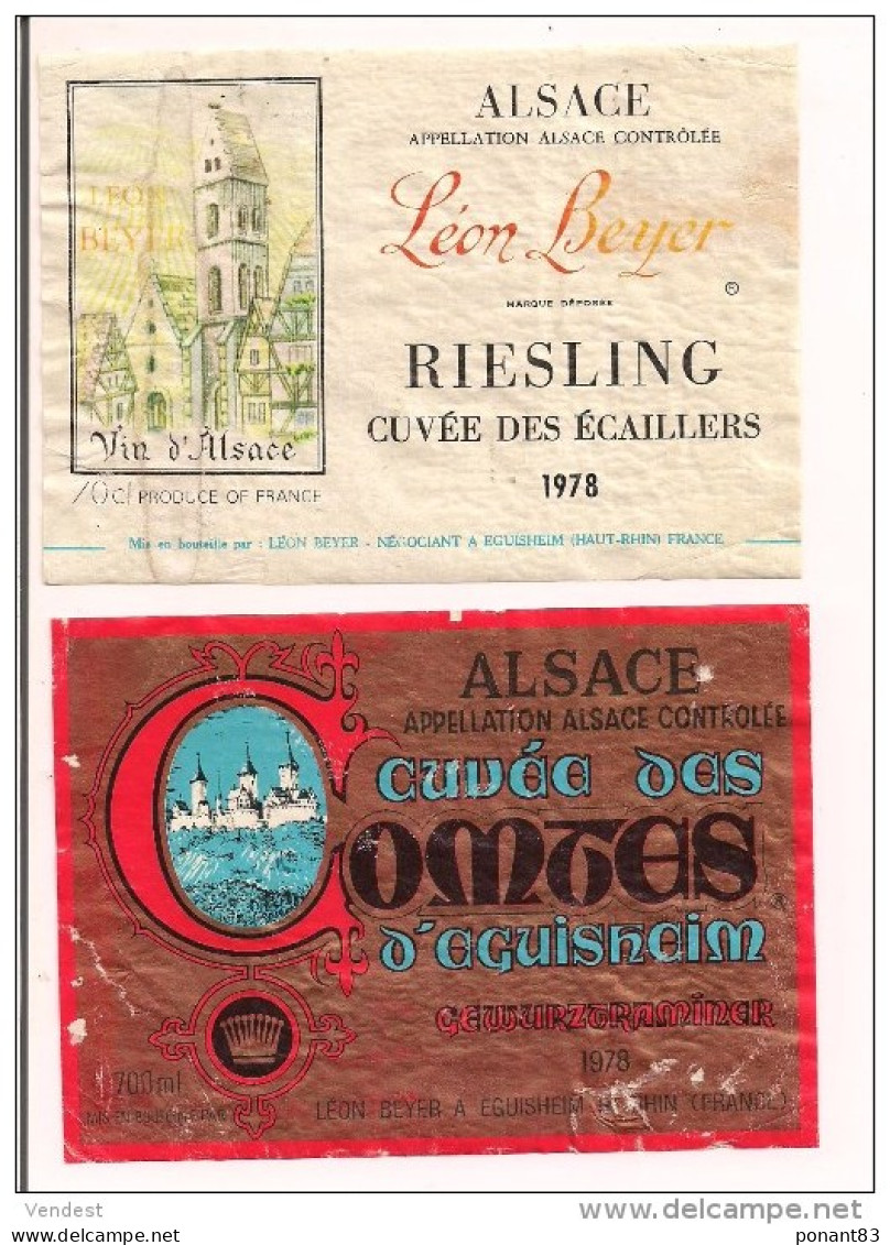 Etiquettes Vin D'Alsace Léon Beyer1978  Riesling Cuvée Des écaillers Et Cuvée Des Combes Gewurztraminer- En L'état - - Riesling