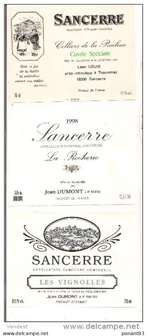 Etiquettes  Vin  De SANCERRE , Celliers De La Pauline Léon Louis, La Rocherie 1998 Et Les Vignolles J.Dumont - - Lots & Sammlungen