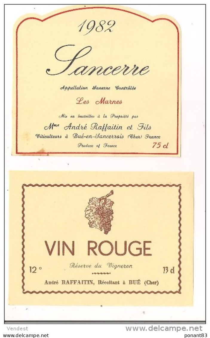 Etiquettes  Vin  De SANCERRE 1982 Et Vin Rouge  André Raffaitin  à Bué En Sancerrois - - Lots & Sammlungen