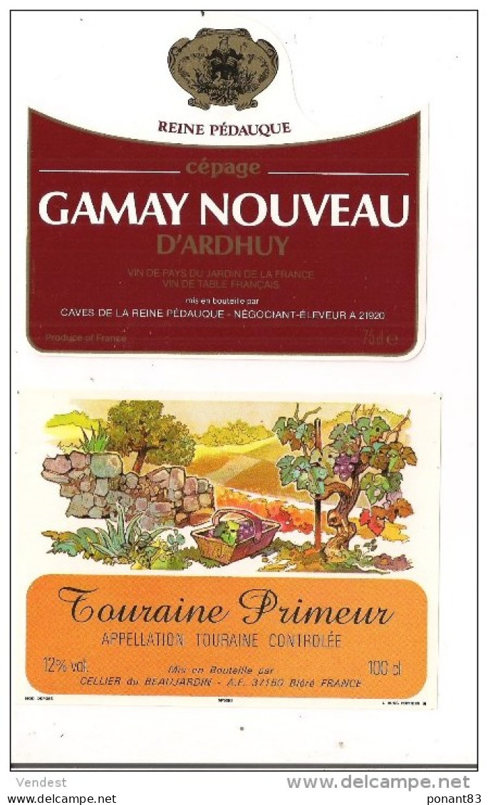 Etiquettes  Vin  De Touraine Primeur Et Gamay Nouveau Reine Pédauque -- - Colecciones & Series