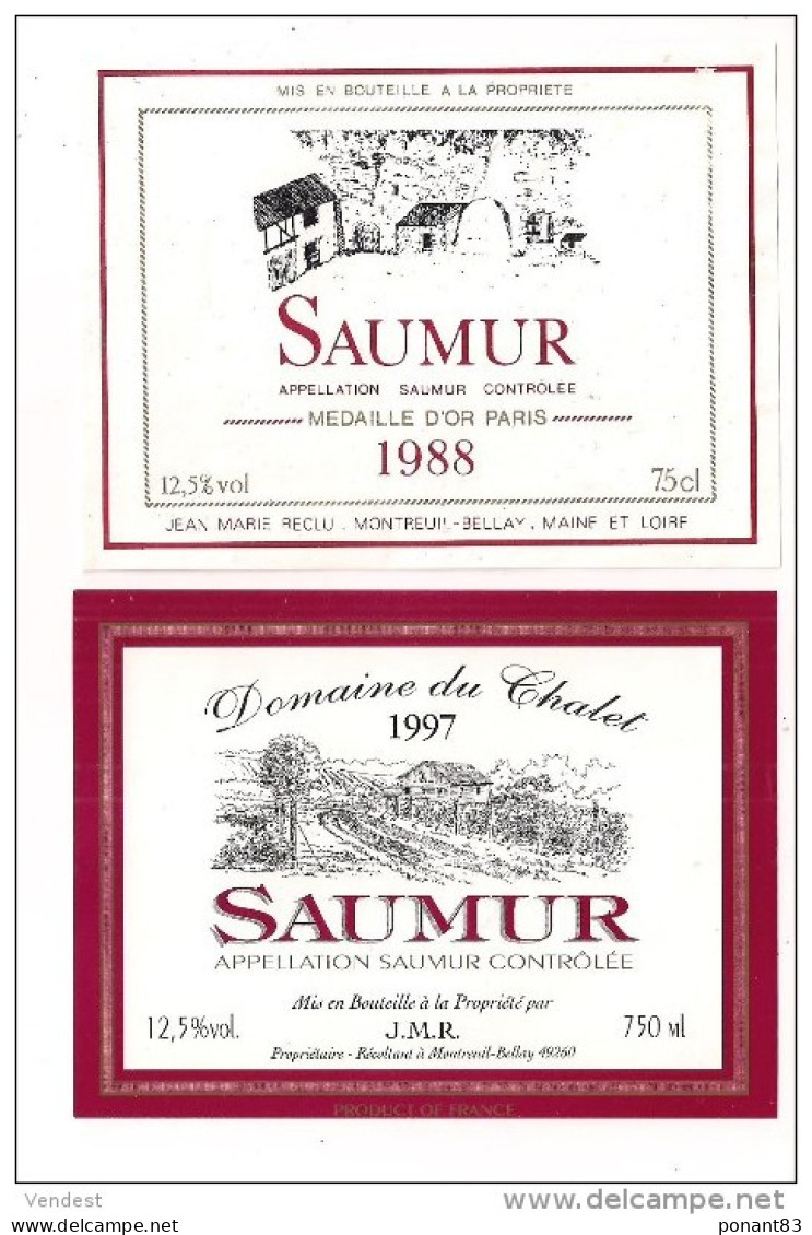 Etiquettes  Vin  De SAUMUR : 1988 Médaille Or Paris  J.M. Reclu ( Décollée ) Et Domaine Du Chalet 1997 - - Verzamelingen, Voorwerpen En Reeksen