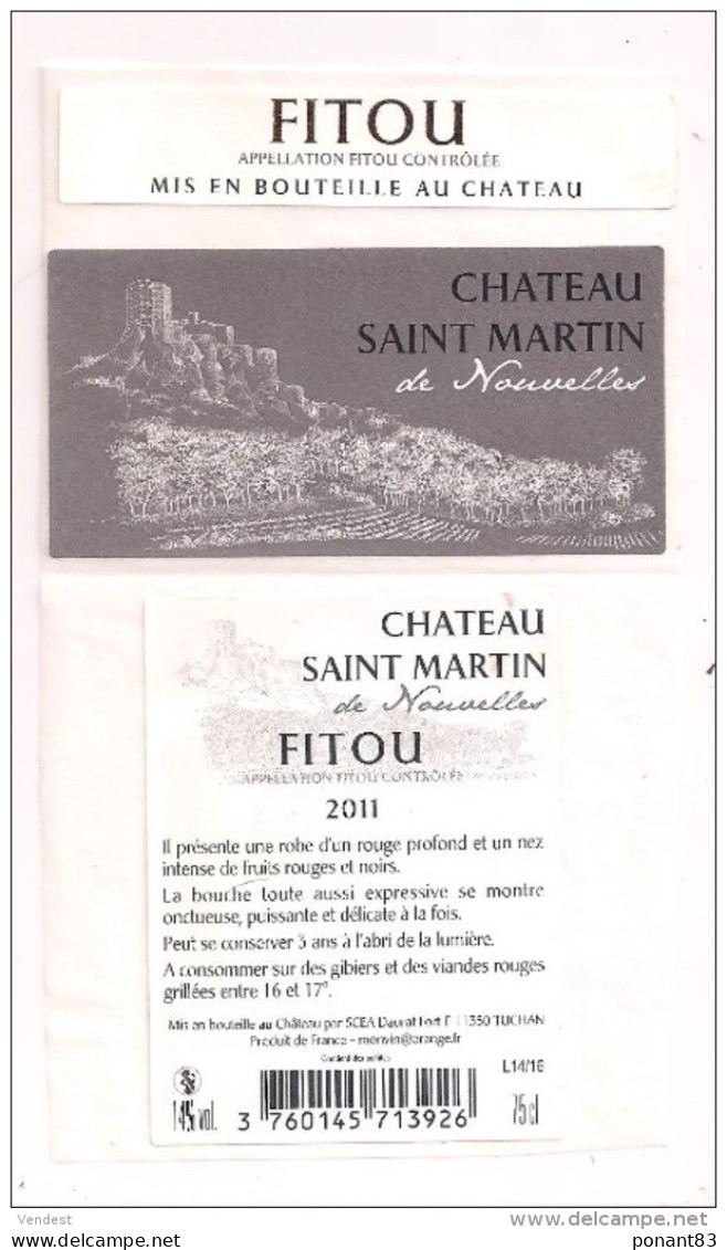 Etiquette  Décollée Fitou - 2011 -  Château Saint-Martin De Nouvelles - Tuchan - - Languedoc-Roussillon