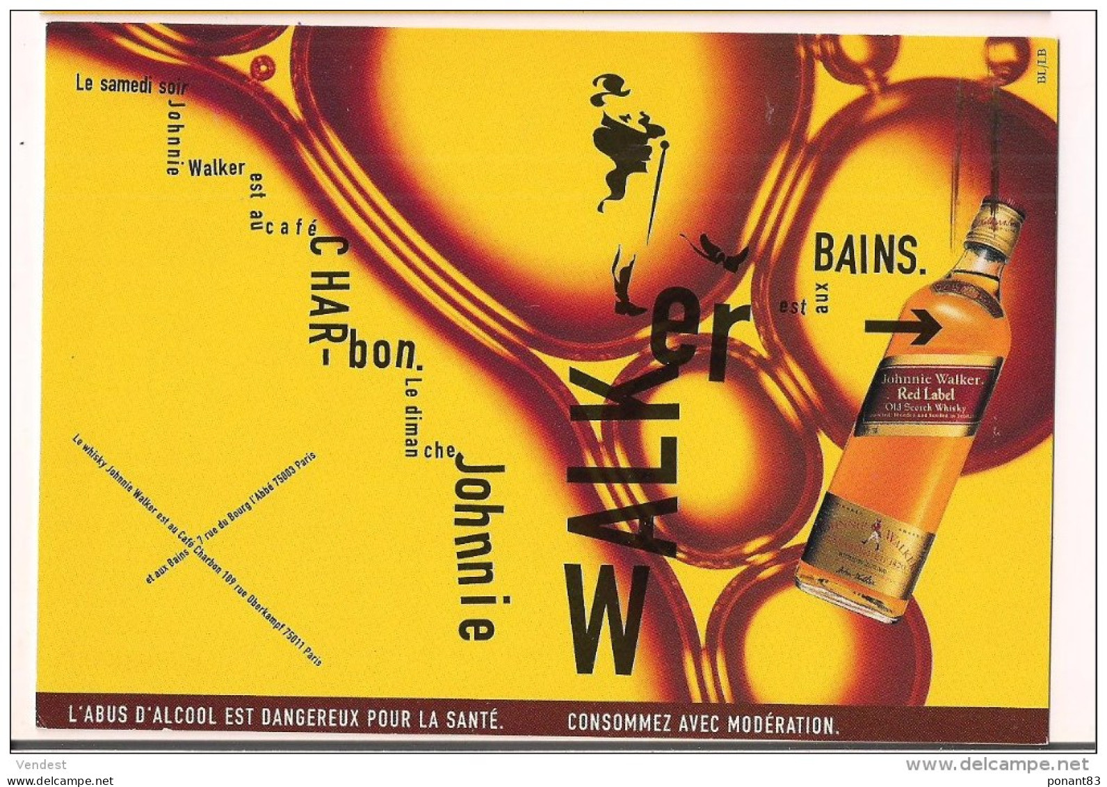 Carte Postale Old Scotch Whisky  Johnnie WALKER Au Café Charbon Et Aux Bains à Paris - - Alkohol