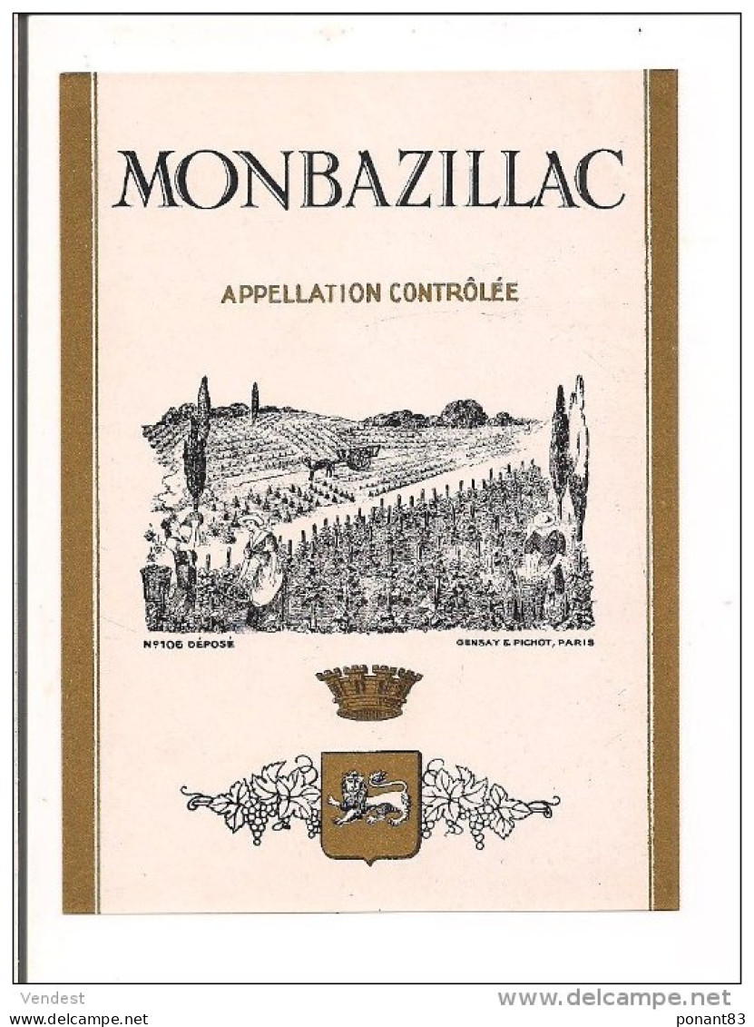 Etiquette  MONBAZILLAC, Appellation Conrôlée - Imp Gensay Et Pichot - - Monbazillac