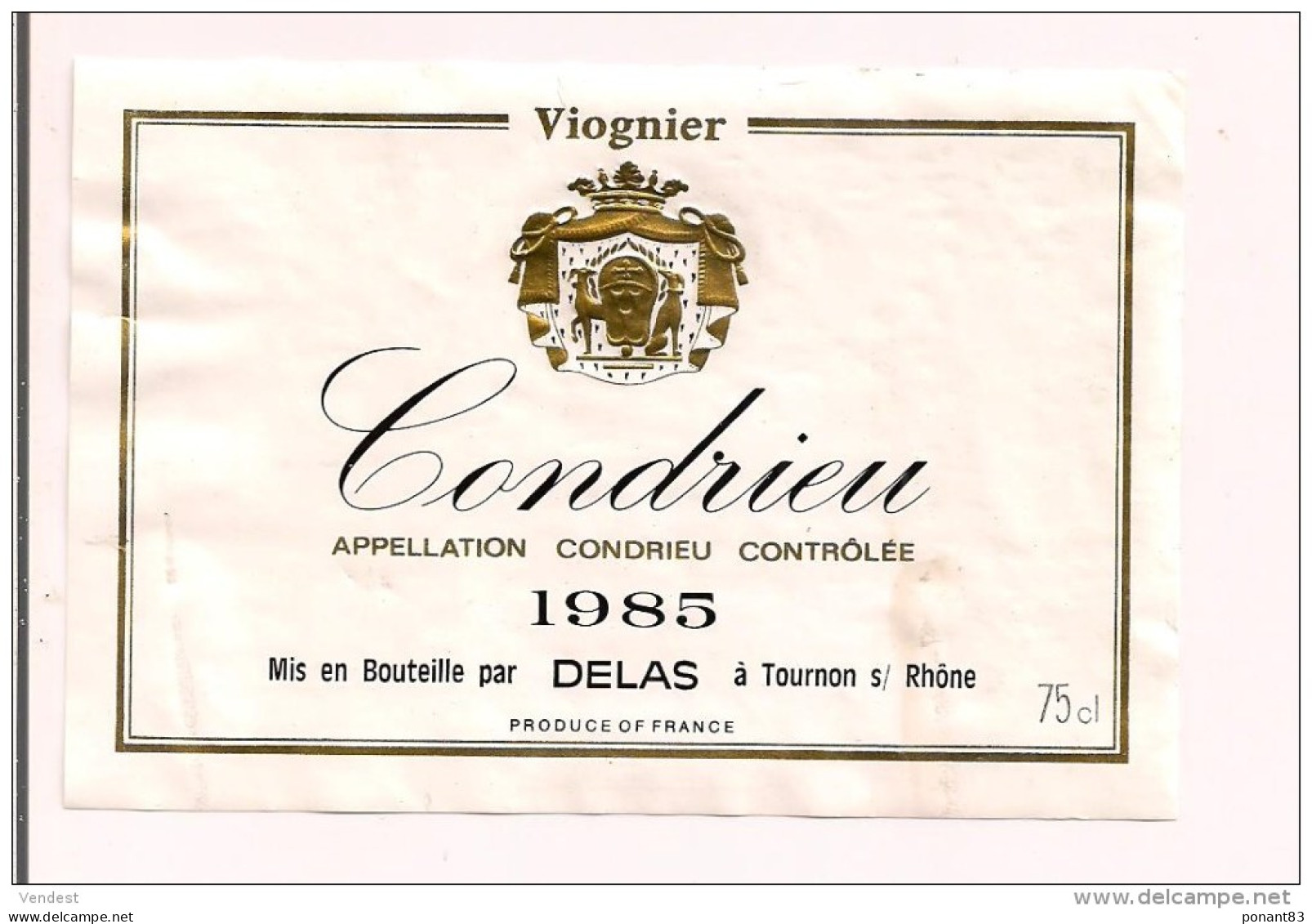 Etiquette CONDRIEU Viognier 1985 - Delas à Tournon - Décollée - - Côtes Du Rhône