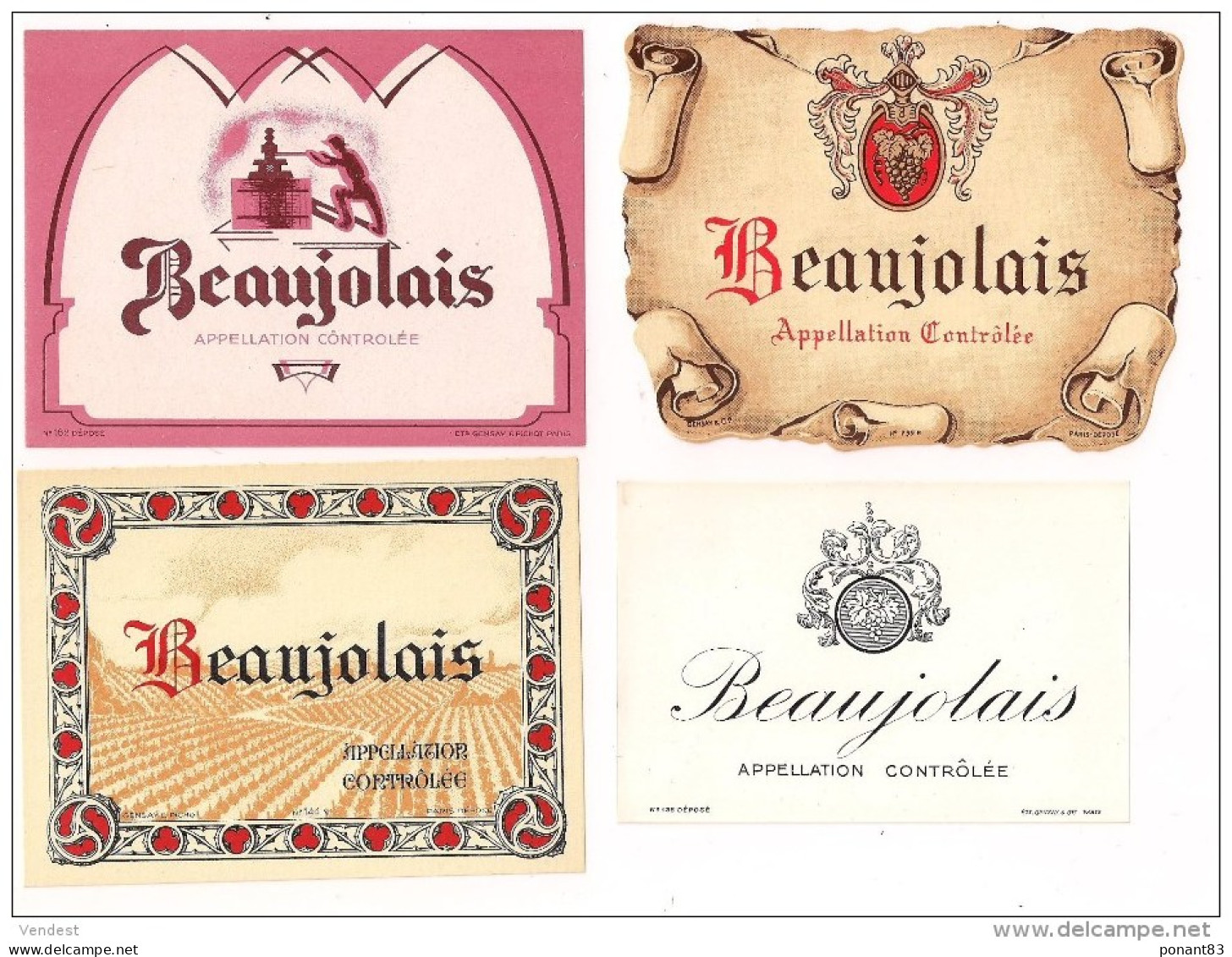 Etiquettes BEAUJOLAIS  Imprimeur Gensay Et Pichot, Paris .- - Beaujolais