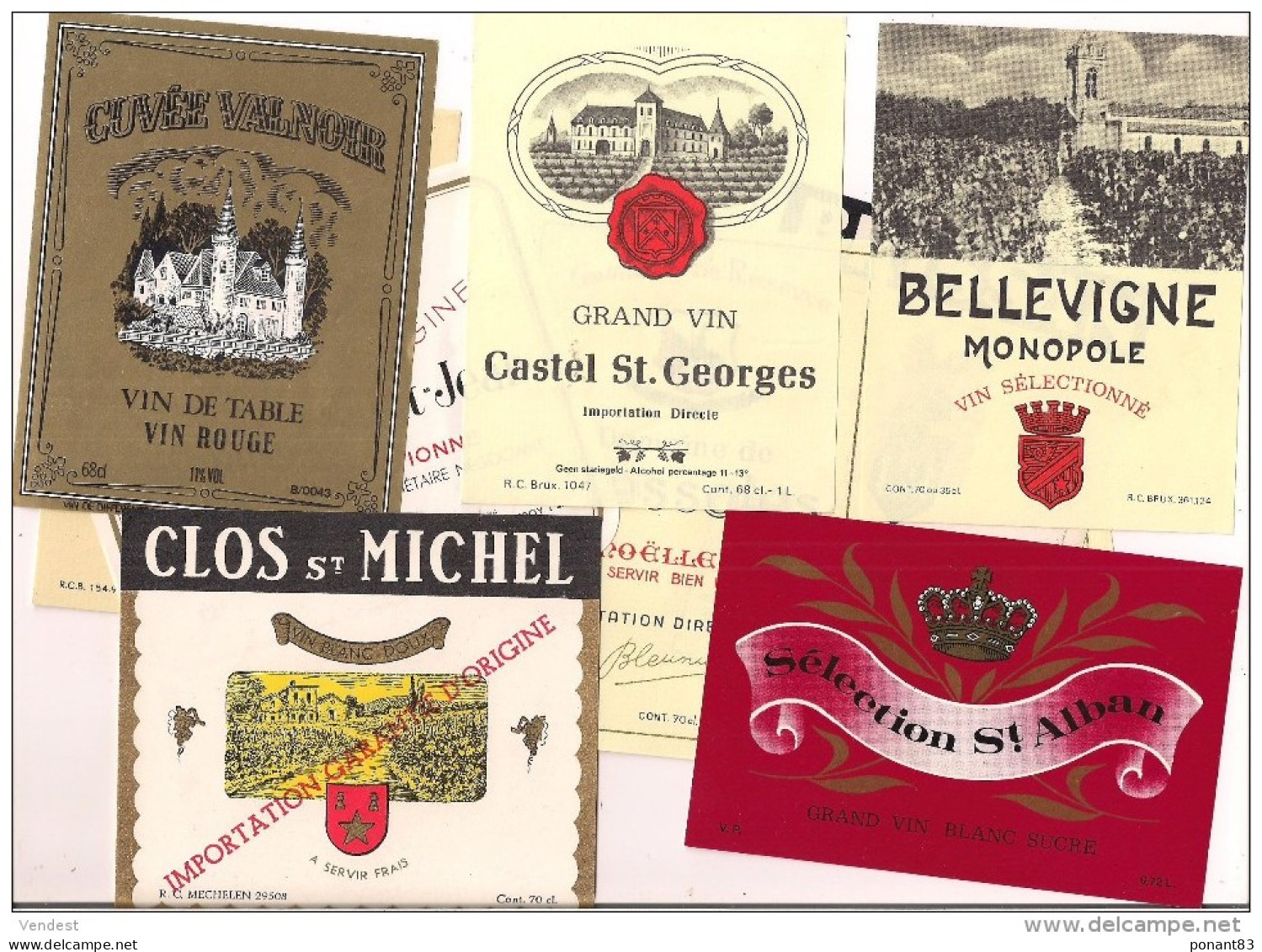 Lot 11 étiquettes Anciennes  Vin Belges Castel St Georges,clos St Michel,Bellevigne,cuvée Valnoir,Domaine St Jean, ..... - Collections & Sets