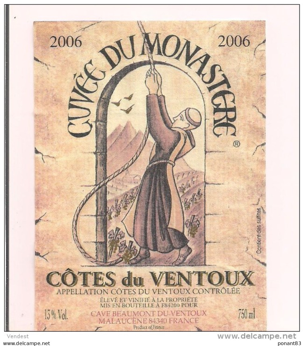 Etiquette Décollée Côtes Du Ventoux Cuvée Du Monastère 2006 - - Religiones