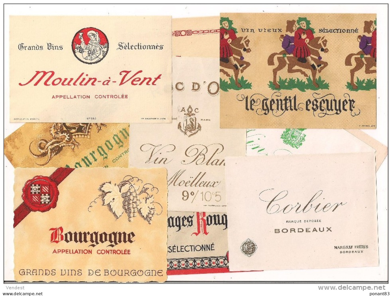 Lot 10 étiquettes Anciennes  Vin Bourgogne, Corbier à Bordeaux, Gaillac, Roc D'or..... - Collections & Sets