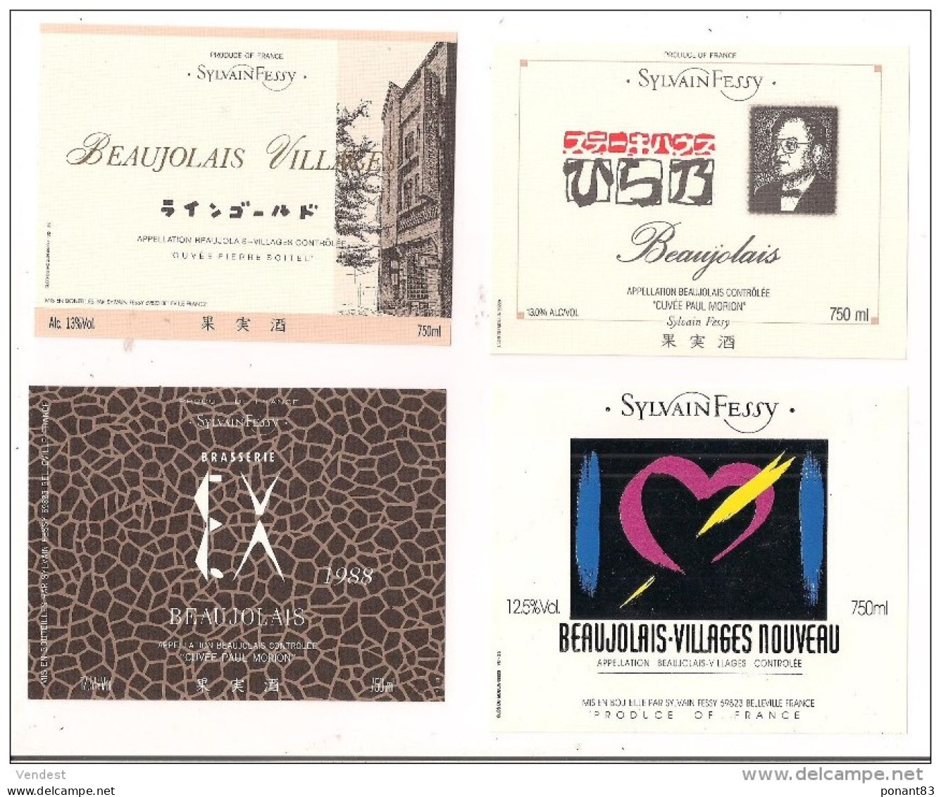 4 Etiquettes BEAUJOLAIS  Sylvain Fessy - Imp. Clos Du Moulin  - - Beaujolais