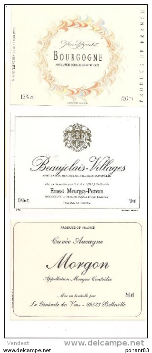 3 Etiquette  Bourgogne P.Beuchet, Beaujolais Villages E.Meurgey-Perron Et Morgon Cuvée Aucagne - - Beaujolais