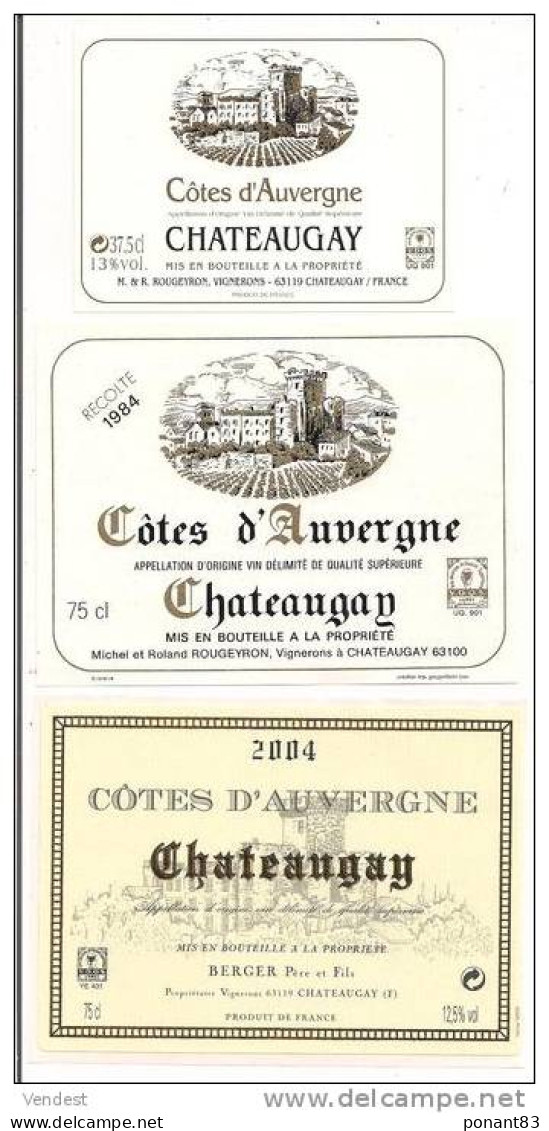 Etiquettes Vin Côtes D'Auvergne: Chateaugay: 2 Rougeyron Dont 1984, Et Chanturgue 2004 Berger   - - Lots & Sammlungen
