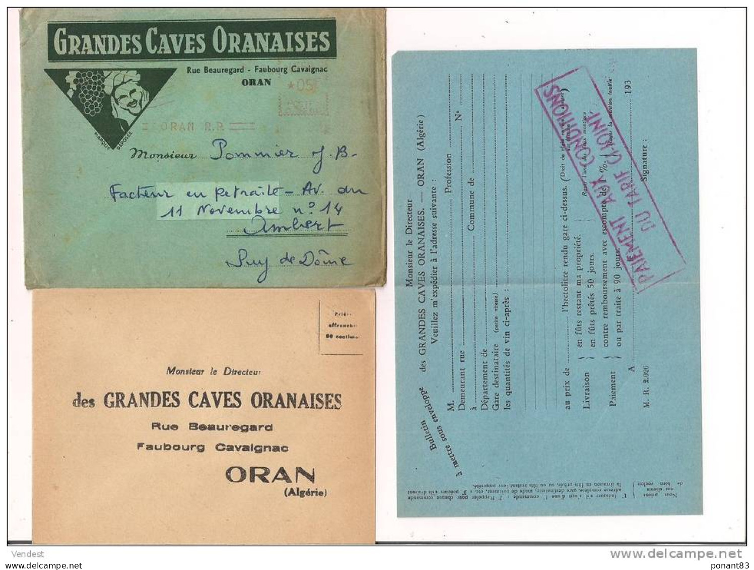 Algérie: Grandes Caves Oranaises: Publcité Complète: Enveloppe EMA, Lettre 1.10.1956, Tryptique Tarif, BdeC ... - Alcolici